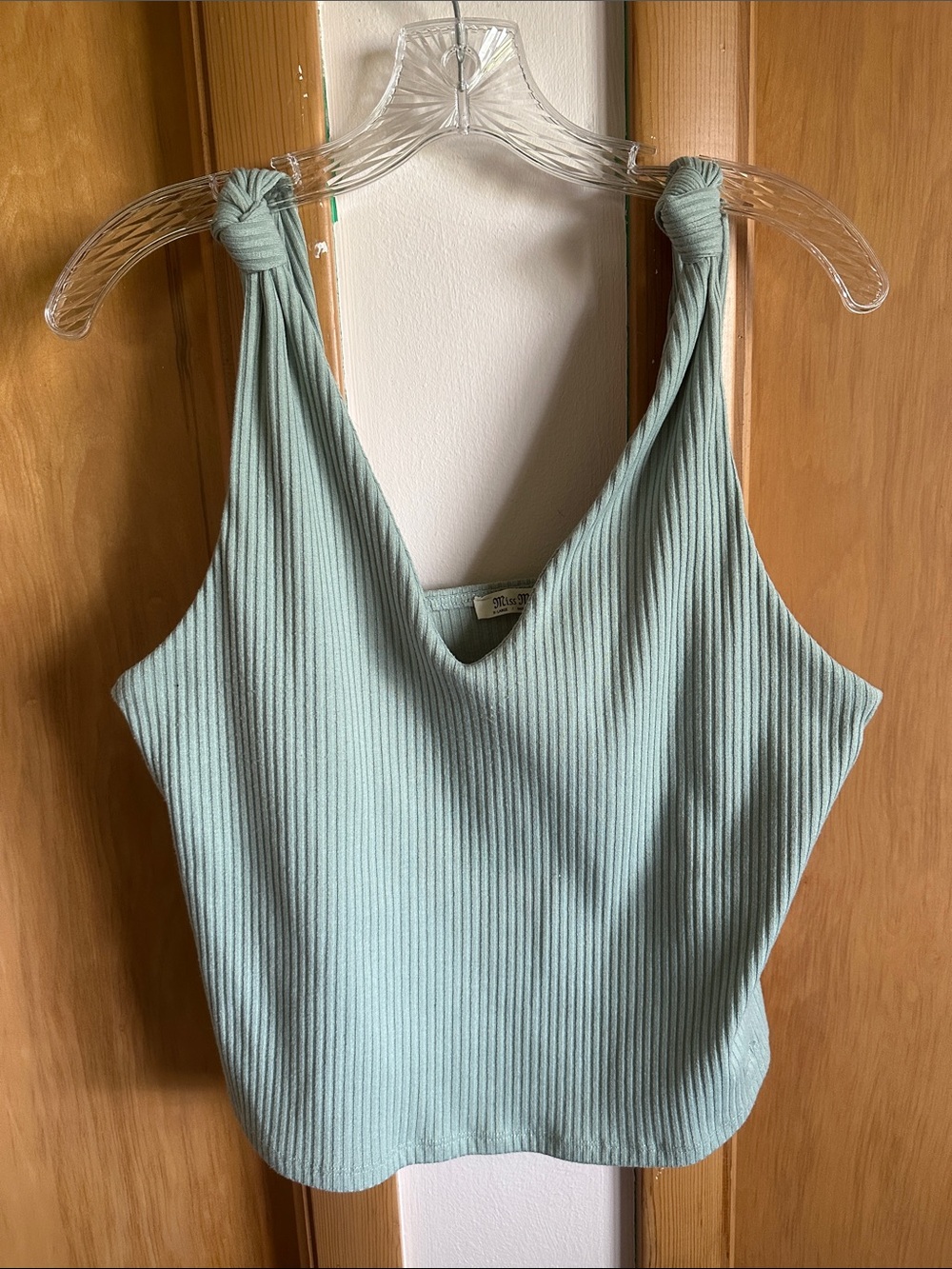 Miss Me Ribbed Tank Top with Knotted Straps in Sage